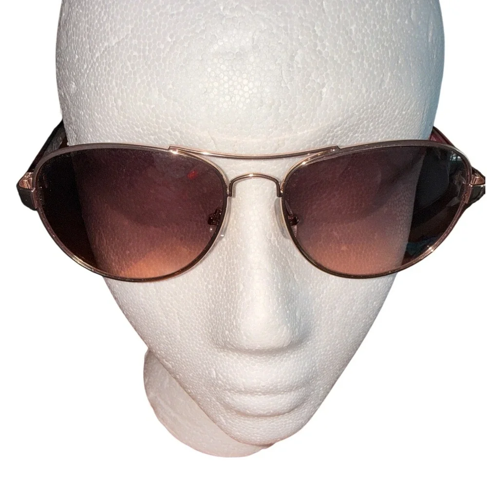 Rose Gold Aviator Sunglasses Brown Gradient Lens Floral Temple